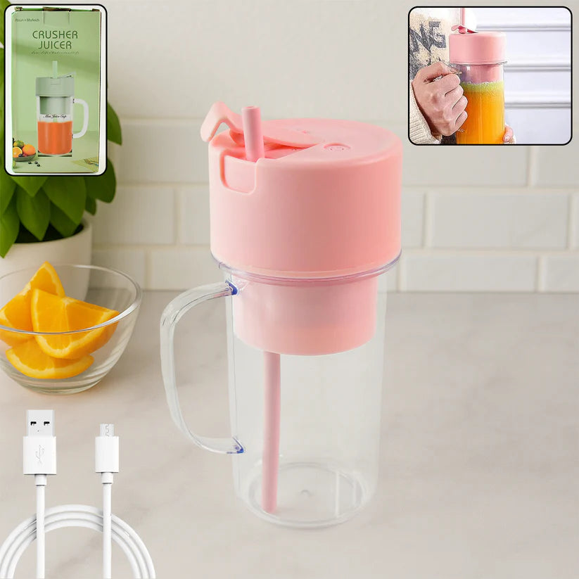 Portable Crusher Juicer Blender (420ML) – USB Rechargeable Multi-Blade Smoothie Maker with Handle & Straw | Mini Fruit Mixer for Travel, Gym & Home