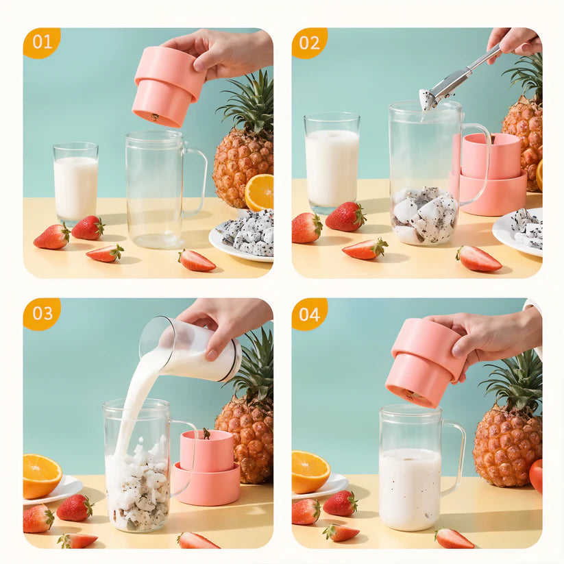 Portable Crusher Juicer Blender (420ML) – USB Rechargeable Multi-Blade Smoothie Maker with Handle & Straw | Mini Fruit Mixer for Travel, Gym & Home