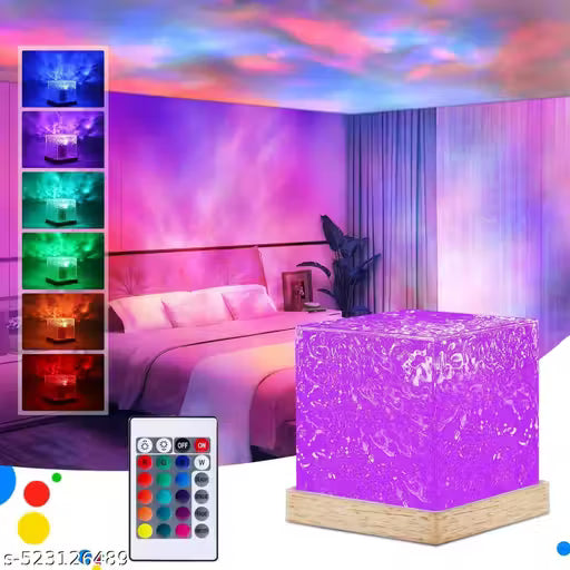 Ocean Wave Projector Night Lamp -3D Water Effect LED Light | Romantic Crystal Table Lamp for Bedroom, Relaxation
